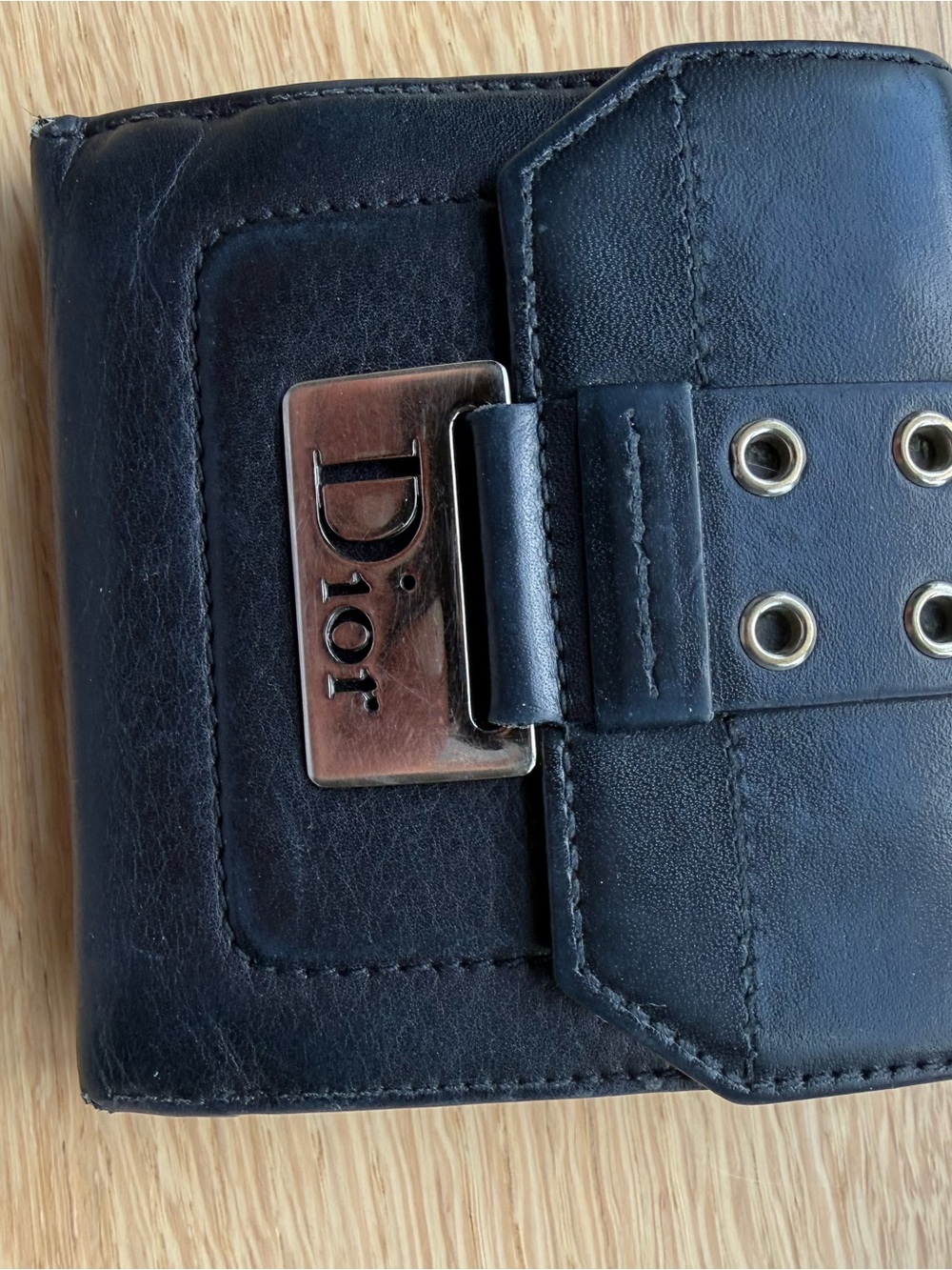 Dior Black Leather Wallet with Metal Logo Plate